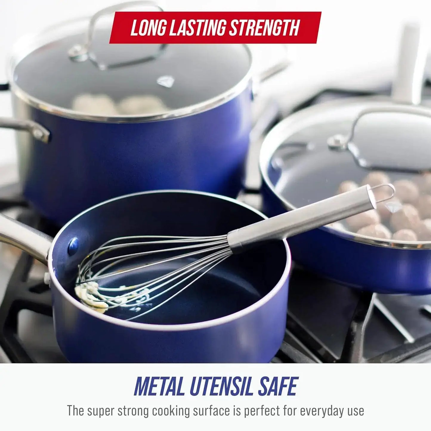 10 Piece Nonstick Cookware Set, Diamond Ceramic Pots & Pans, Dishwasher Safe, Oven Safe to 600F, Blue from PriceLows™