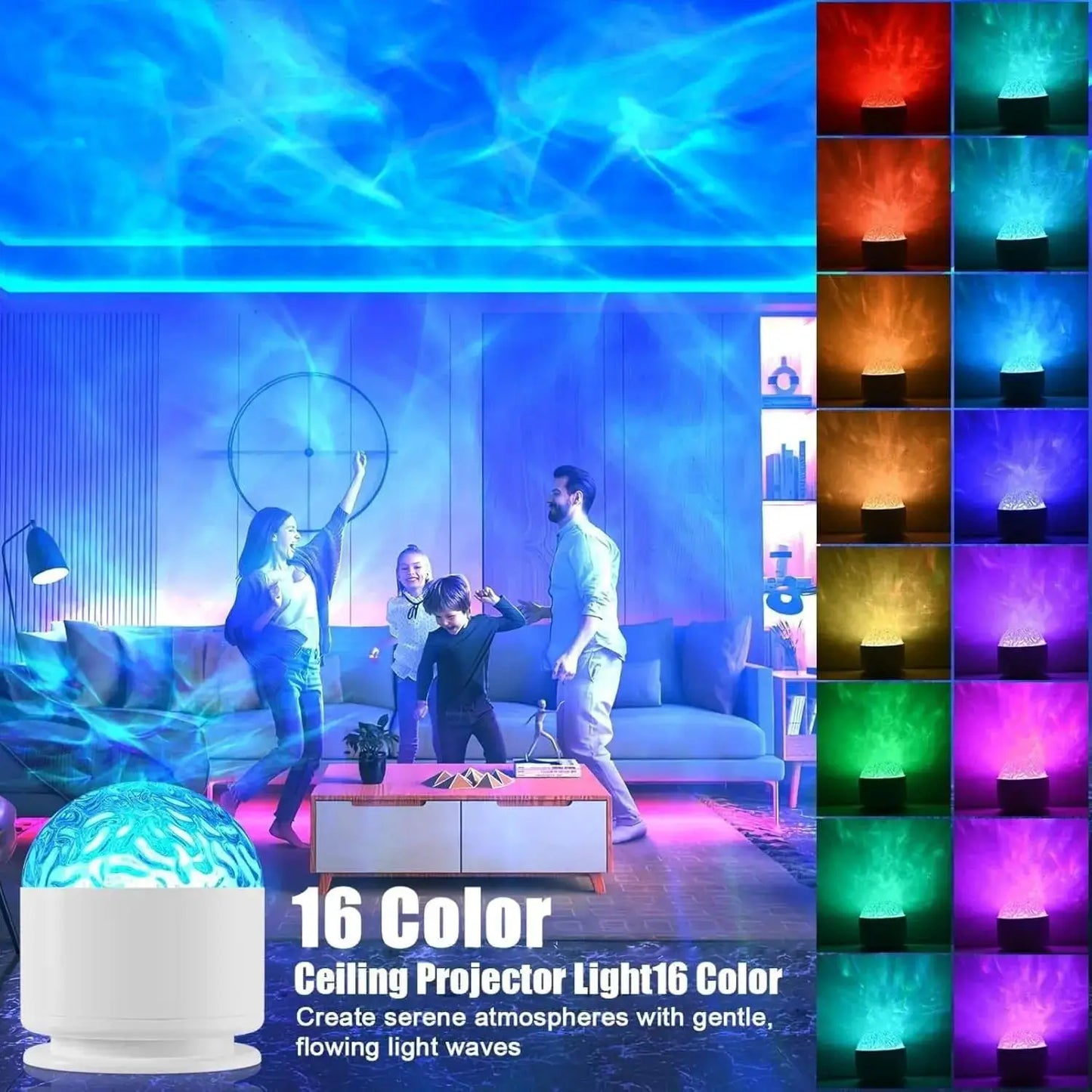 Light, Rotating Water Pattern, Plastic Build, Bedroom Dynamic Night Lamp for All, Ocean Wave Projector, Flame Romantic Ambiance with Remote, 15 Color Patterns,Projects Water Ripple Effects onto Walls from PriceLows™