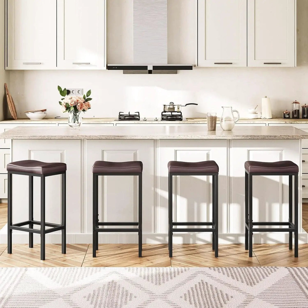 Saddle Bar Stools Set Of 2 Counter Height 24.8 Inches Brown And Black from PriceLows™