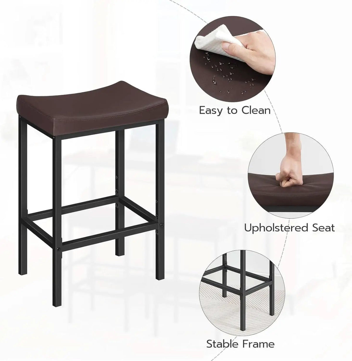 Saddle Bar Stools Set Of 2 Counter Height 24.8 Inches Brown And Black from PriceLows™