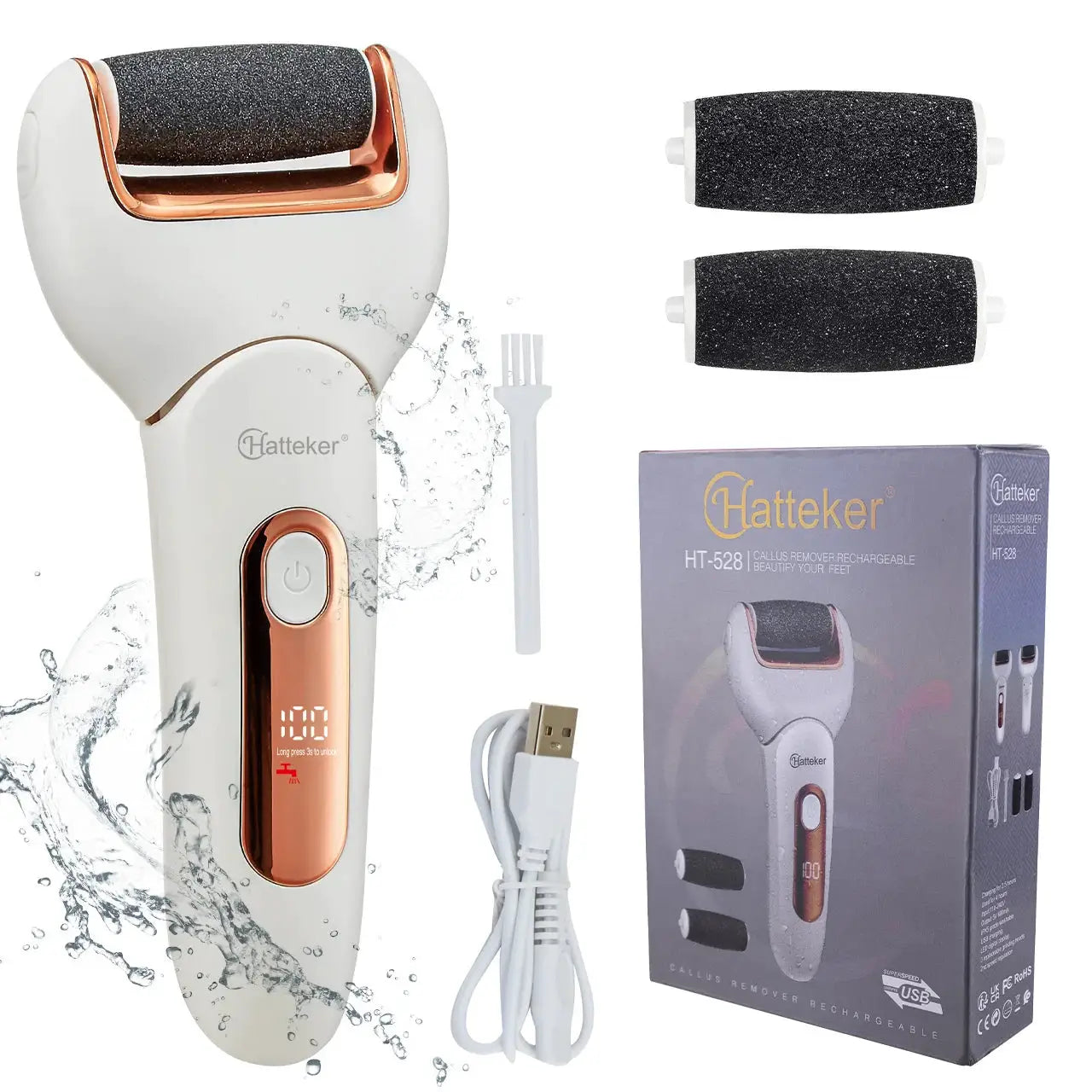 Hatteker Electric Foot File USB Rechargeable Callus Remover Pedicure Device Foot Care Tool for Heel Hard Skin Removal Waterproof from PriceLows™