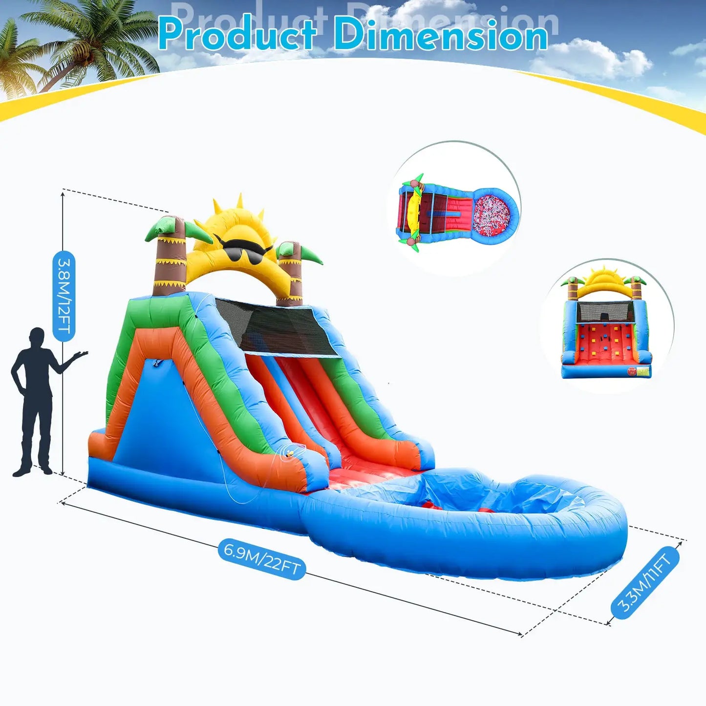 Inflatable water slide, Commercial Bounce House with Water Slide PVC and a 950W Air blower Children's playground bubble pool from PriceLows™