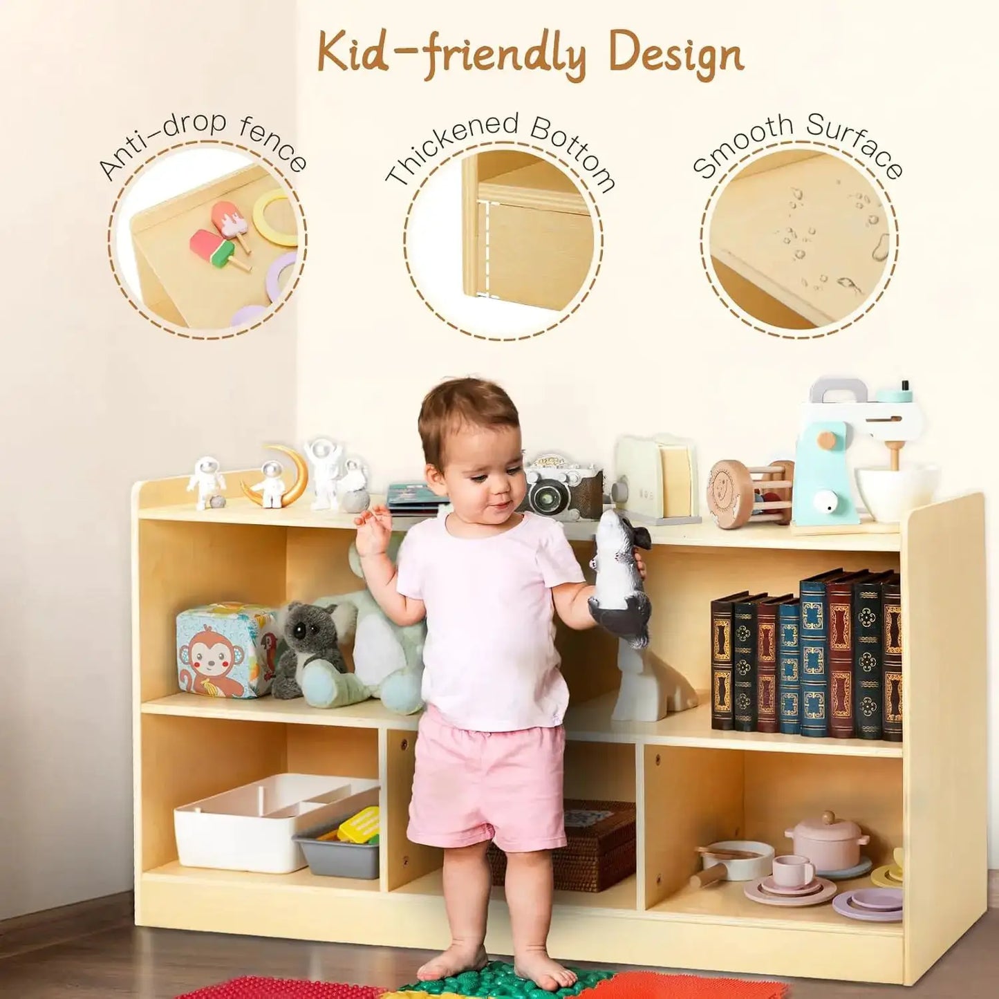 Montessori Wooden Toy Storage Organizer, 2-Shelf Bookcase for Kids Rooms, Playroom, Nursery from PriceLows™