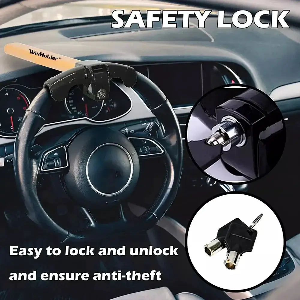 Universal Stainless Steel T-Bar Steering Lock - High Security Anti-Theft Device with Anti-Pry & DualGuard Keys for Car,SUV,Truck from PriceLows™
