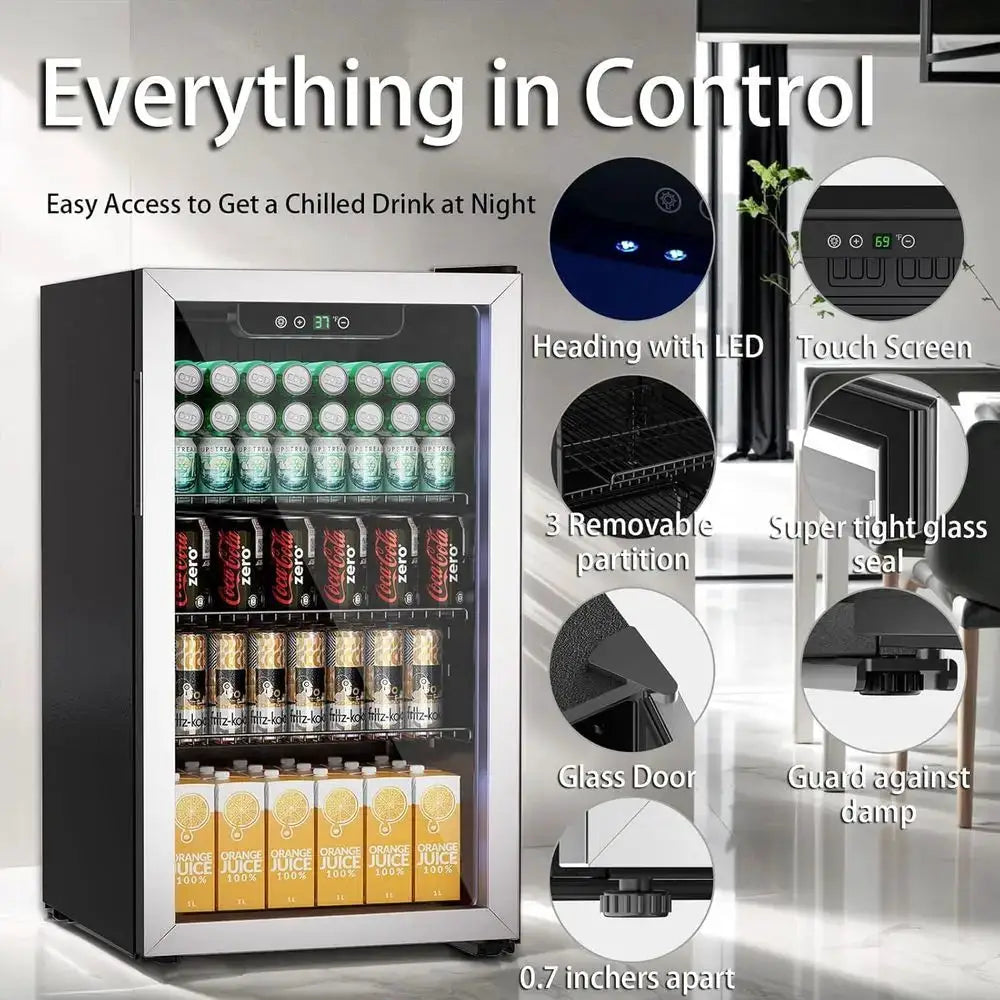 105-Can Capacity Beverage Refrigerator with Glass Door, Digital Temp Display for Soda, Wine, or Ice Bar from PriceLows™
