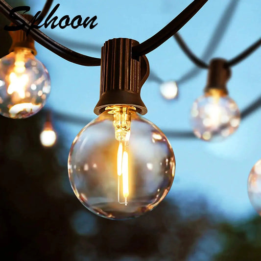 25FT 50FT G40 Fairy String Lights Outdoor Clear Glass Bulbs E12 Socket EU Plug Dimmable Waterproof Patio Decorative Lights Chain from PriceLows™