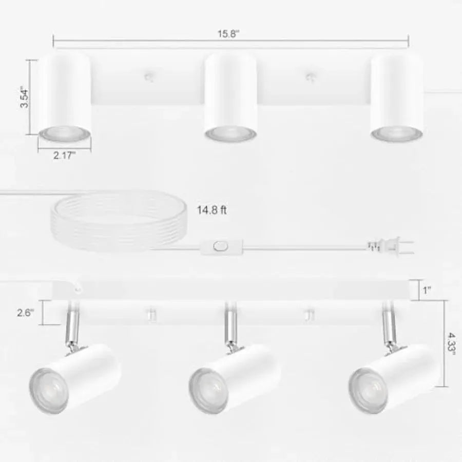 3 Light Track Lighting Kit, 3 Way Flexible Plug in Ceiling Spotlight, Industrial LED Wall Light for Kitchen Cabinet Gallery Bar from PriceLows™