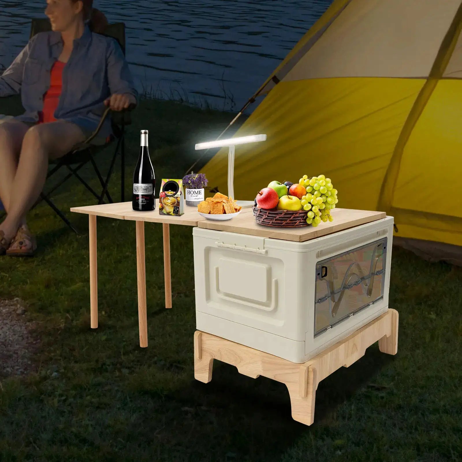 Folding Camping Table with Storage Space, Small Portable Foldable Compartment Table Suitable for Indoor, Outdoor, Barbecue from PriceLows™