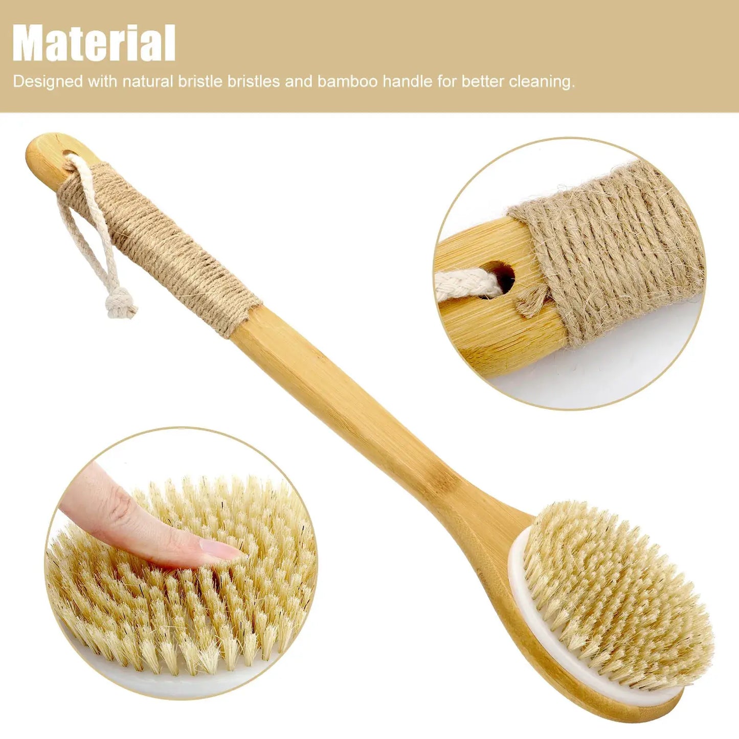 Bath Brush | Long Handle | Boar Bristle | Brown Rope