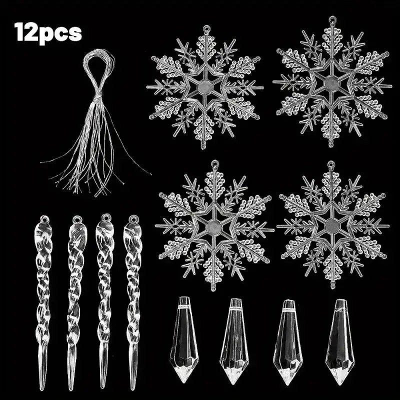Acrylic Snowflake Ornaments | Clear Crystal Look | Ready To Hang | 12 24 Pcs