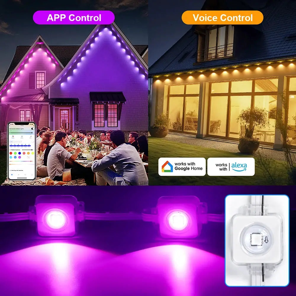Permanent Outdoor Lights, Smart RGB Northern Lights , 100ft with 60 LED Eaves Lights IP68 Waterproof for Christmas Party Holiday from PriceLows™