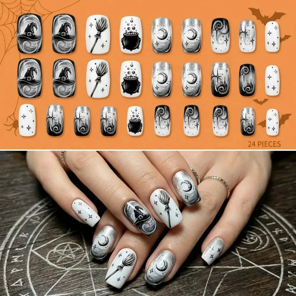 Press On Nails | Short Square | Red French Tip Spider Web | 24 Piece Set