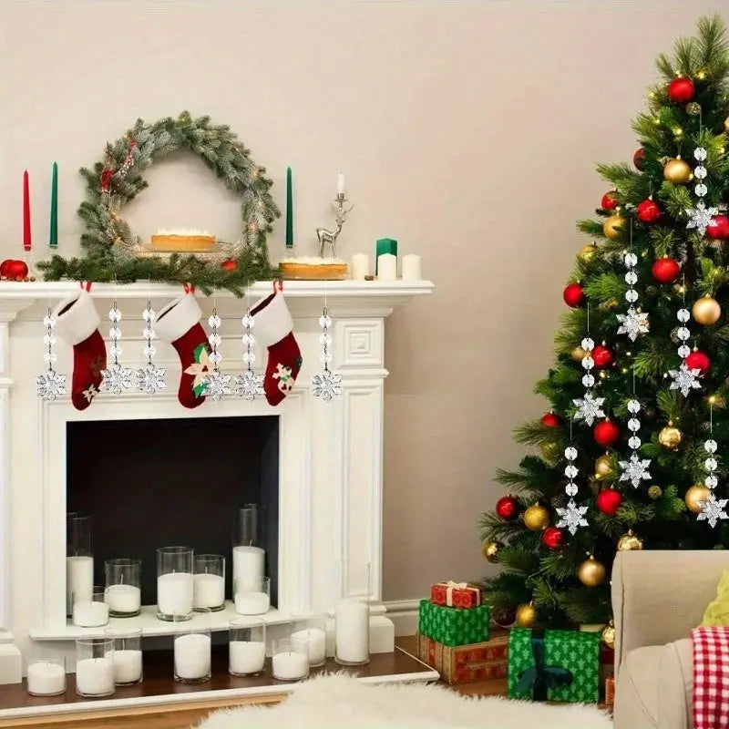 Clear Acrylic Snowflake Ornaments | Hanging Design | Crystal Finish | 10 Pack