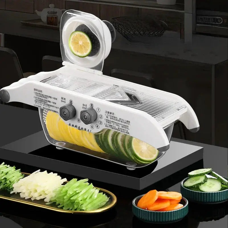 Multifunctional Vegetable Slicer | Stainless Steel Blades | V Cutter | Basket