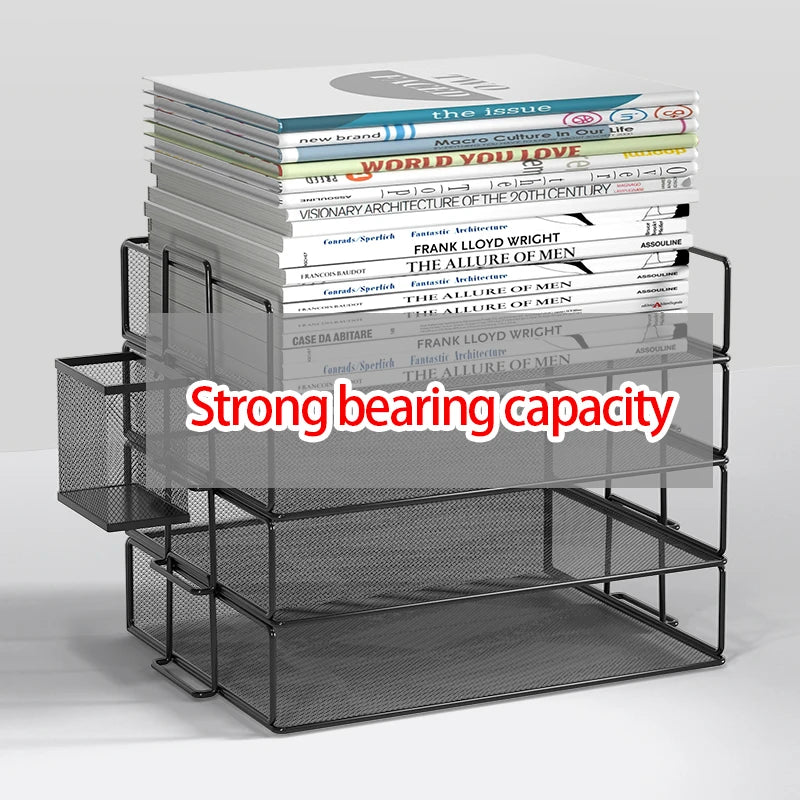Desk Organizer | 4 Tier Stackable | Metal | Black Finish
