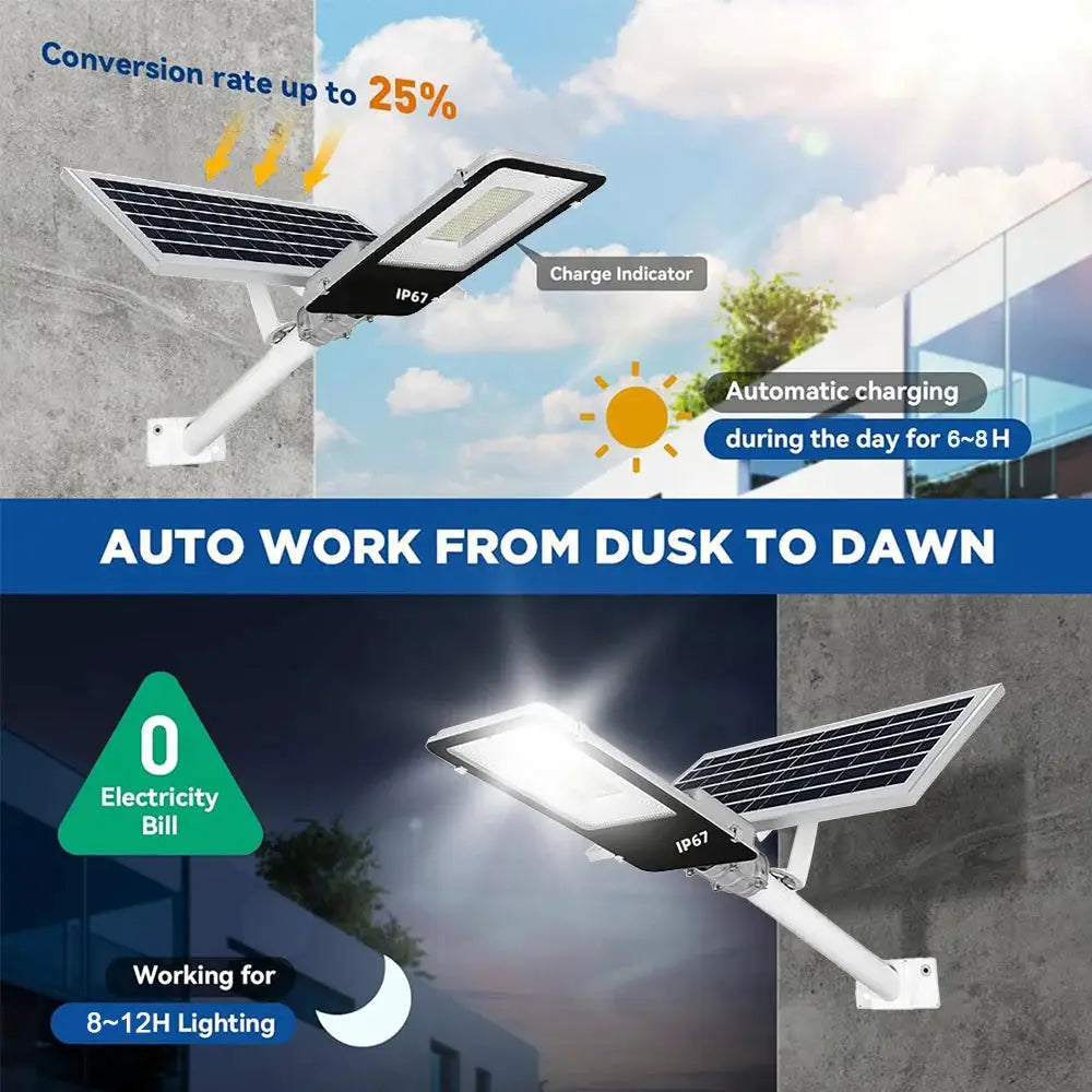 Solar Light High-Power 6500K LED Dusk to Dawn Waterproof LED Solar Street Light Backyard Street Lamps Security Flood Lighting from PriceLows™