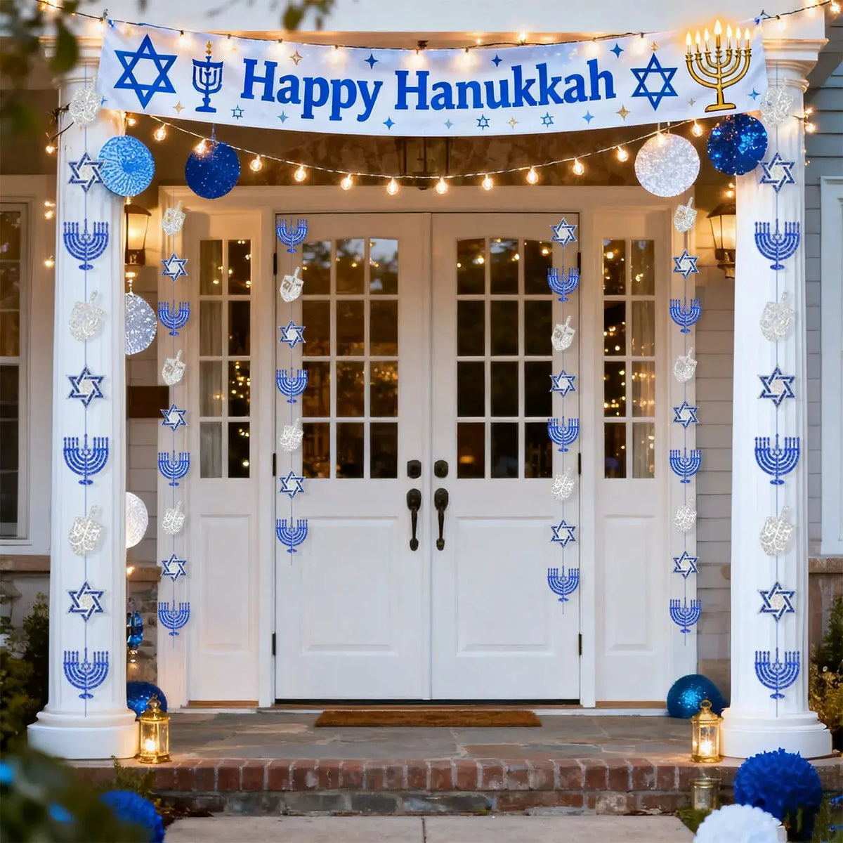 Hanukkah Decoration Garland | Blue Glitter String | Paper Holiday Decor