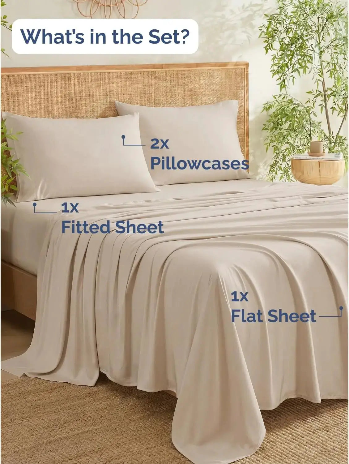 Bamboo Sheets Queen Size - Cooling Sheets for Queen - Ultra Soft Breathable Bedding Set with 1 Flat 1 Fitted 2 Pillowcases 18 from PriceLows™