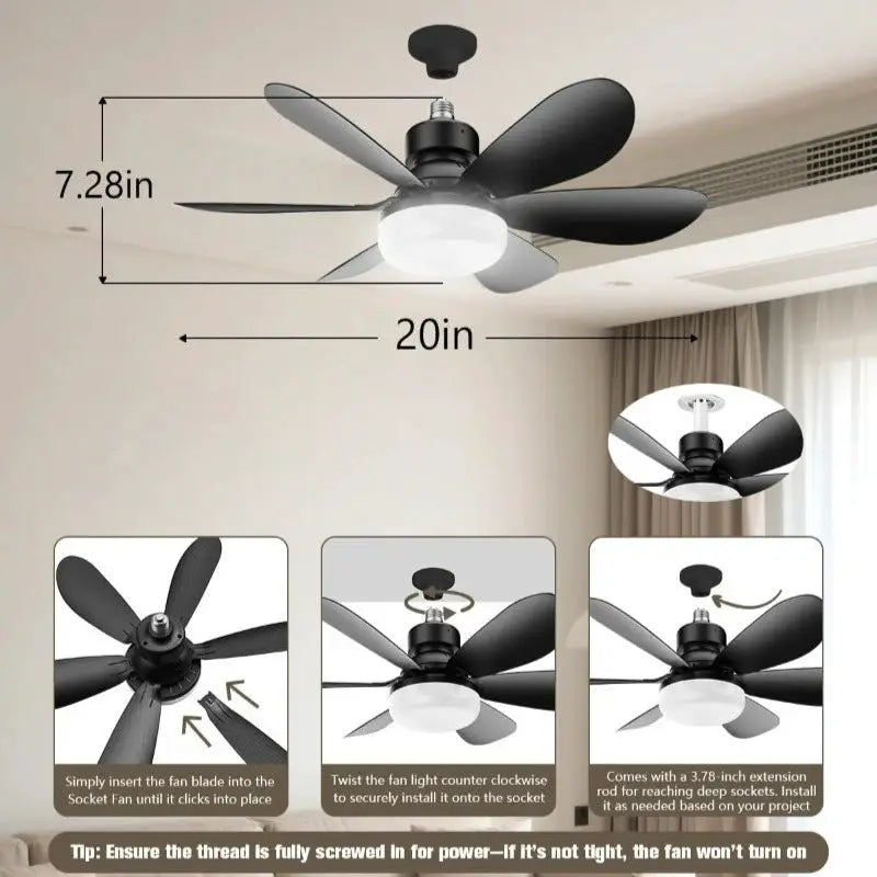Ceiling Fan Light | Remote Control | Bulbs Included | Screw In Base