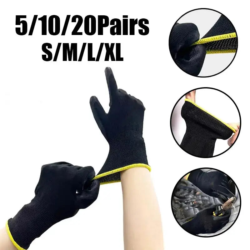 Black Nylon PU Coated Gloves Breathable Non Slip for Factory Machinery Gardening Woodworking Outdoor Safety Work Gloves from PriceLows™
