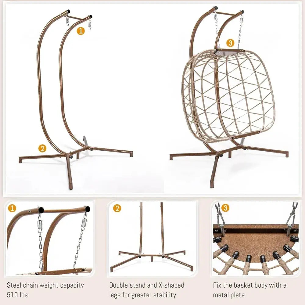 BLUEXYARD 2 Person Hanging Egg Chair with Stand, Extra Large 700 Lbs Wicker Patio Hammock Loveseat Swing, Oversized Cushioned Do from PriceLows™