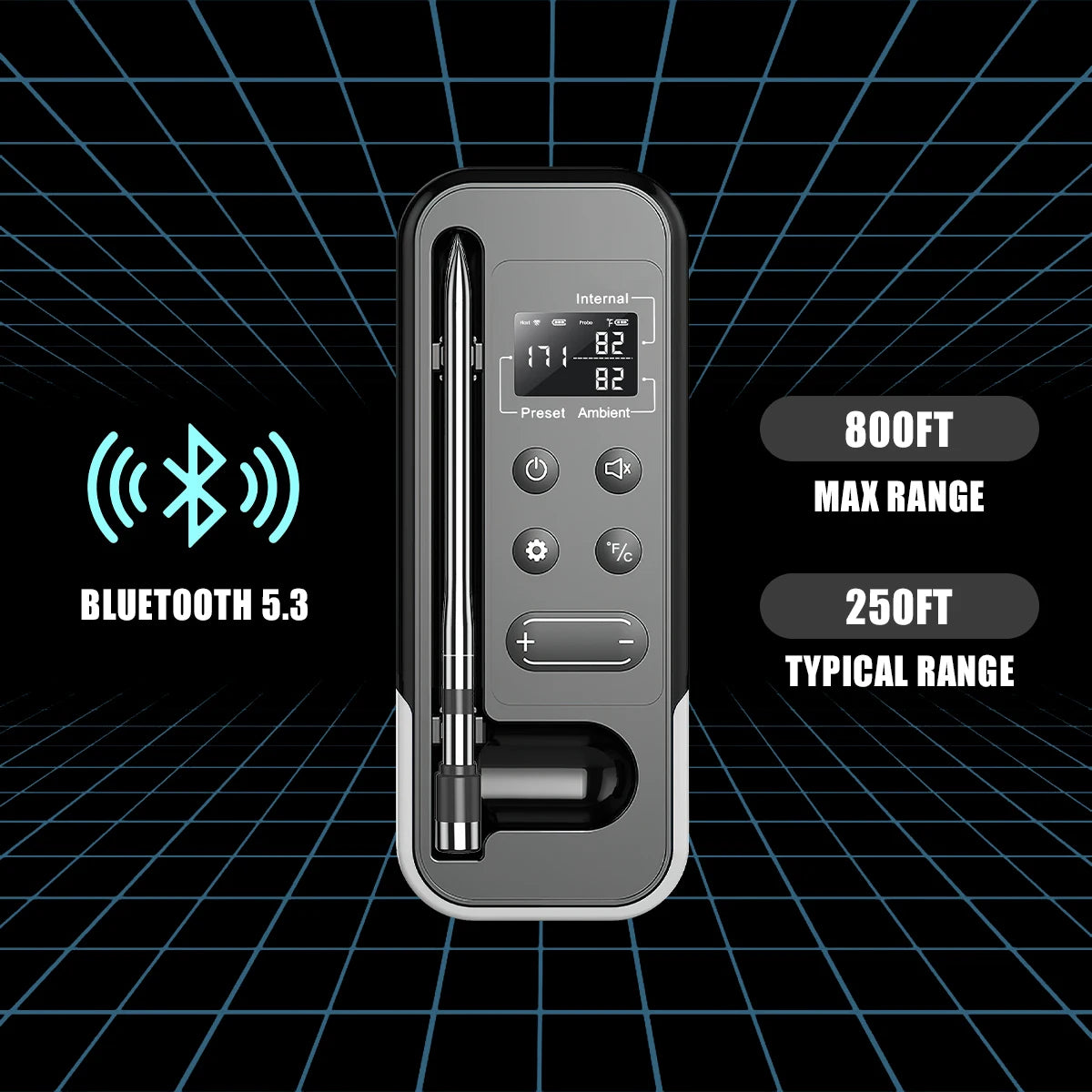 Bluetooth BBQ Thermometer | Wireless Meat Probe | Temperature Alarm | All Grills