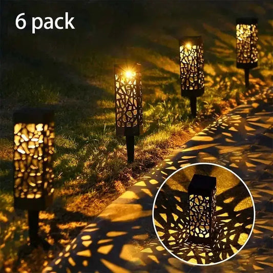 6PCS Solar Powered LED Garden Stake Lights Decorative Hollow-Out Lawn Lamps, Waterproof Outdoor Landscape Lighting 400mah from PriceLows™
