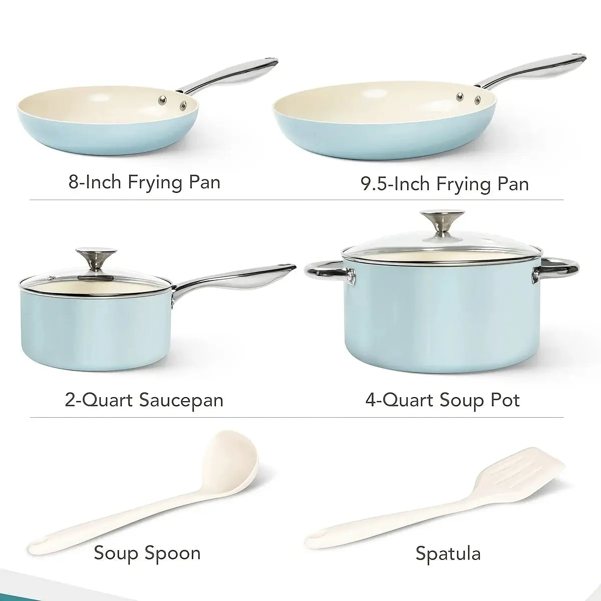 Pots And Pans Set Non Stick - Ceramic Cookware Set Non Toxic, 8pcs Nonstick Pots And Pans with Ergonomic Handle, Dishwasher Safe from PriceLows™