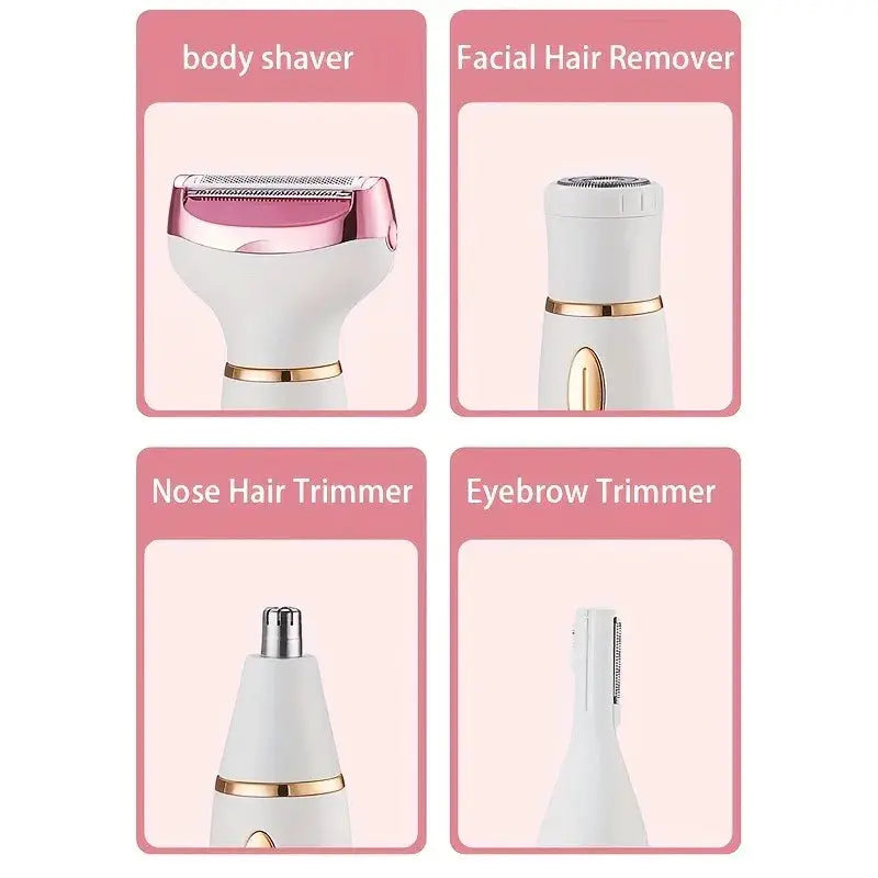 4 In 1 Electric Shaver | Disk Epilator | Metal Nozzles | Rechargeable