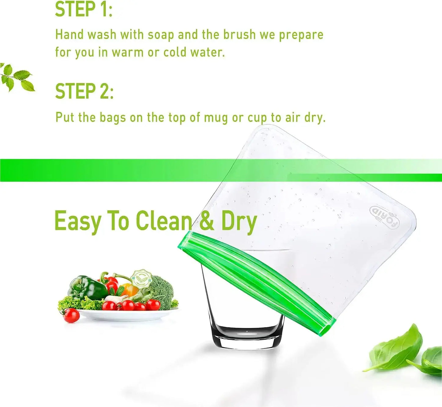 Reusable Food Storage Bags | Leakproof | Vacuum Sealed | 24 Pack