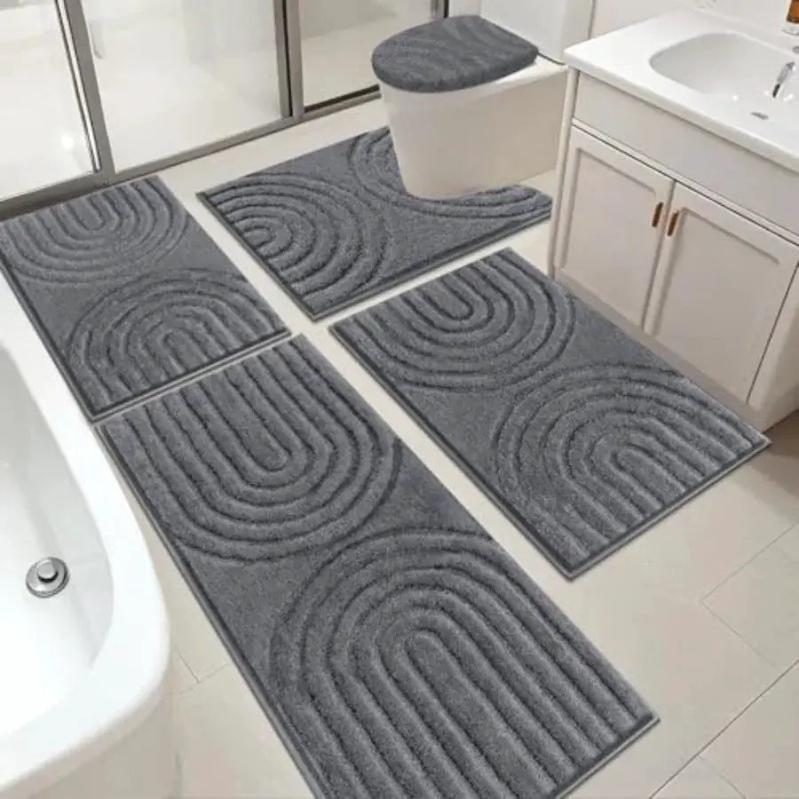 HEBE Bathroom Rugs Set 5 Pcs, Plush Absorbent Bath Mats for Bathroom, Non Slip Machine Washable Bath Mat Set with Toilet Cover, from PriceLows™
