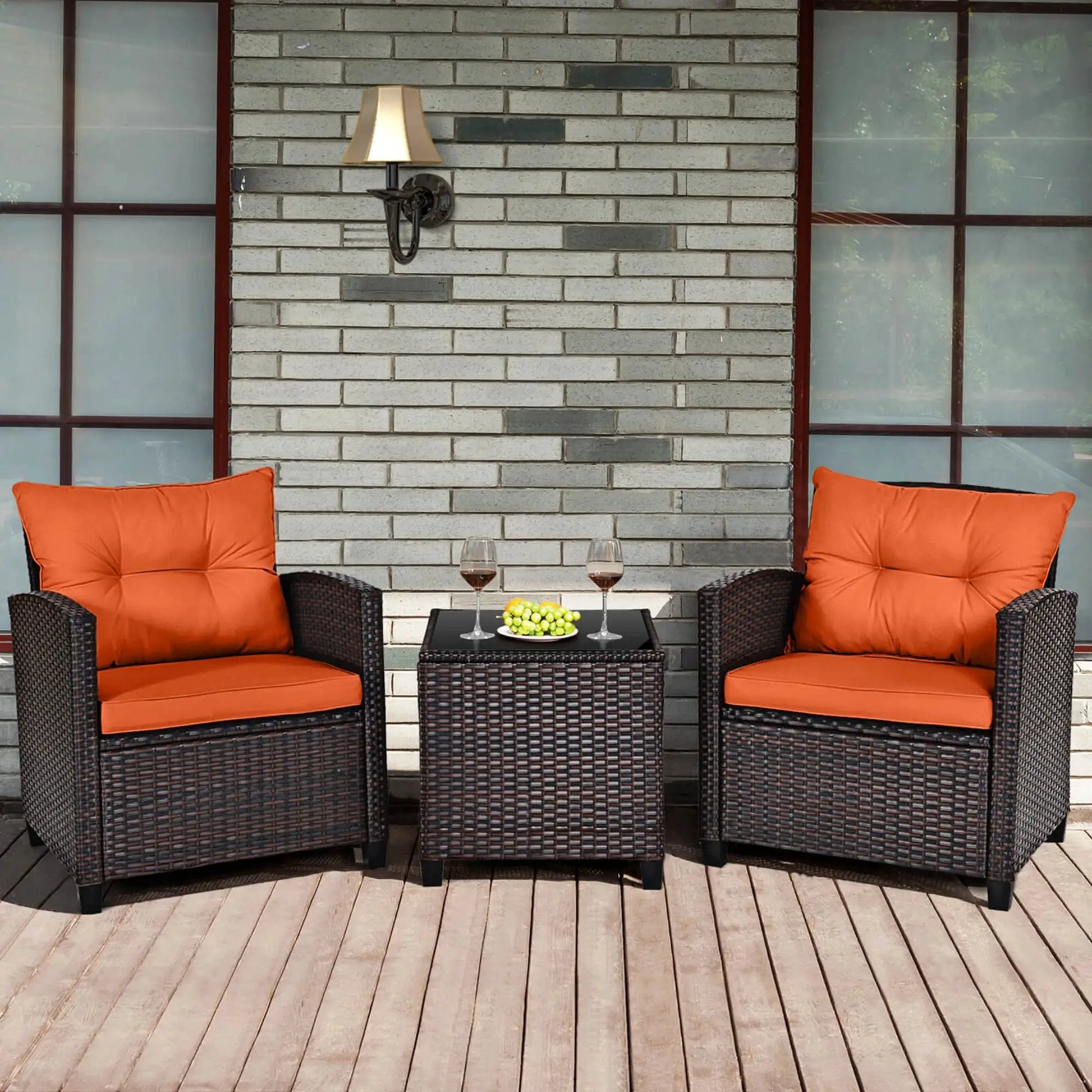 3 PCS Patio Rattan Furniture Set Cushioned Conversation Set Sofa Orange from PriceLows™