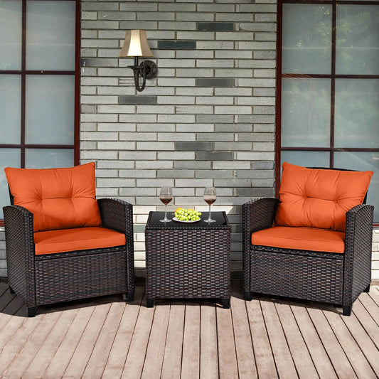 3 PCS Patio Rattan Furniture Set Cushioned Conversation Set Sofa Orange from PriceLows™
