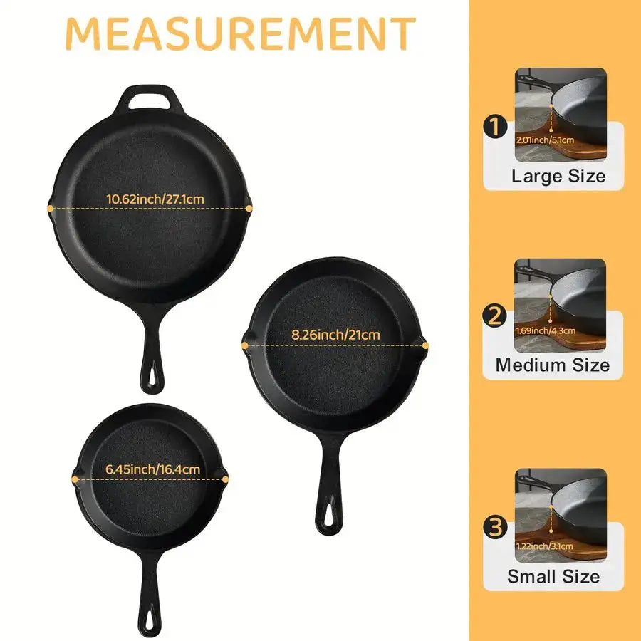 Cast Iron Skillet 3Piece Set, HeavyDuty Professional Restaurant Chef Quality PreSeasoned Pan Cookware Set, 6, 8, 10 Pans For Fry from PriceLows™