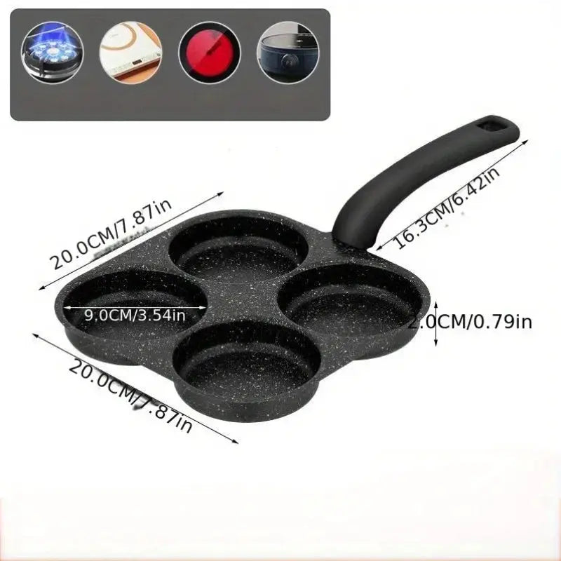 Frying Pan | Four-Hole Omelette Pan | Medical Stone Non-Stick Flat-Bottom | 1pc