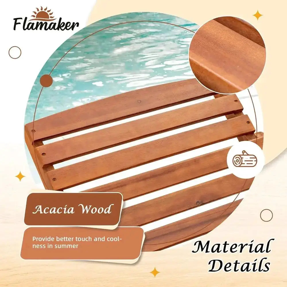 2-Piece Outdoor Acacia Wood Chaise Lounge Set with Side Handle for Sunbathing and Relaxation from PriceLows™