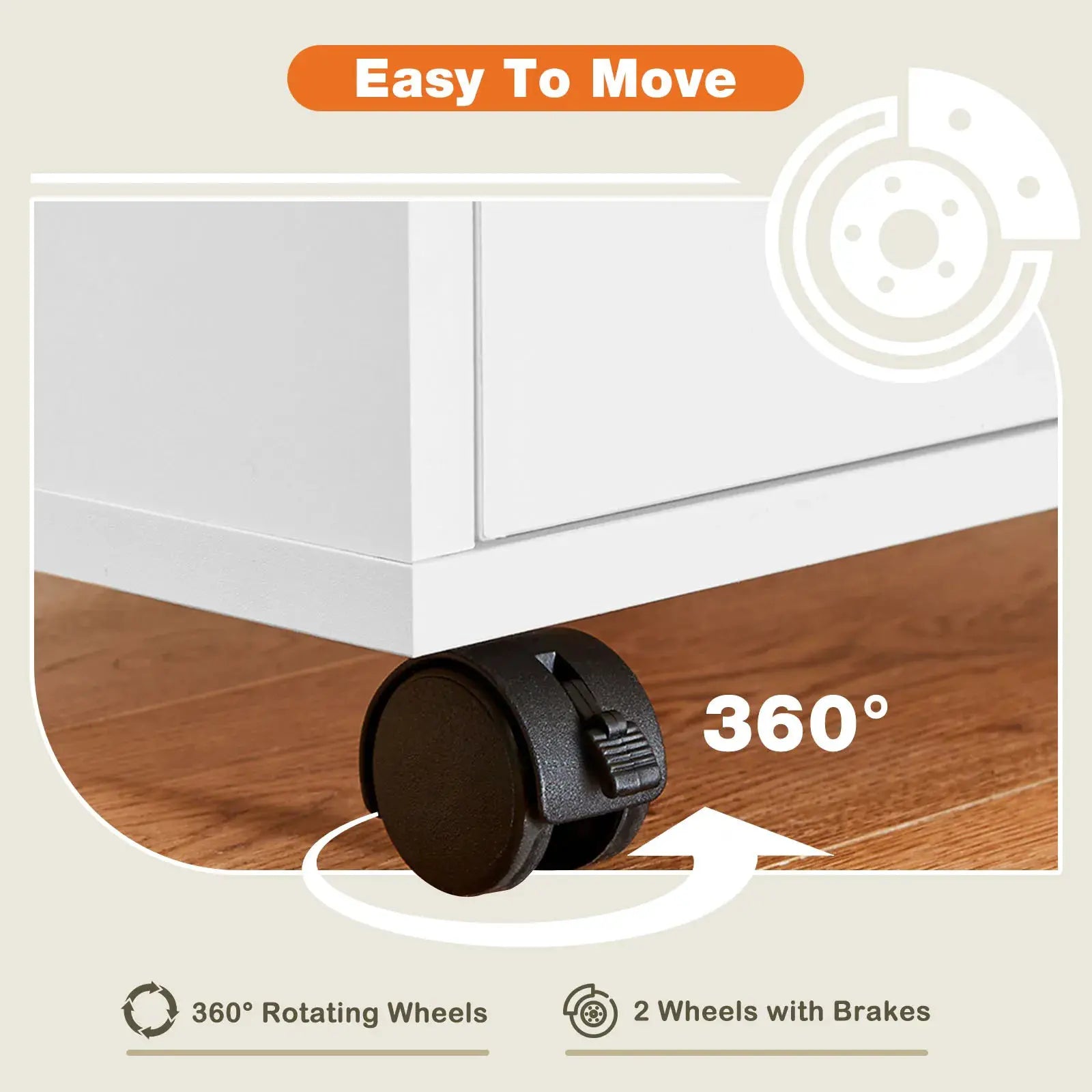 JHK Wood Nightstand Cabinet 5 Drawers Waterproof Surface Storage Organizer File Office Easy To Move Bedside Table Rotating Wheel from PriceLows™