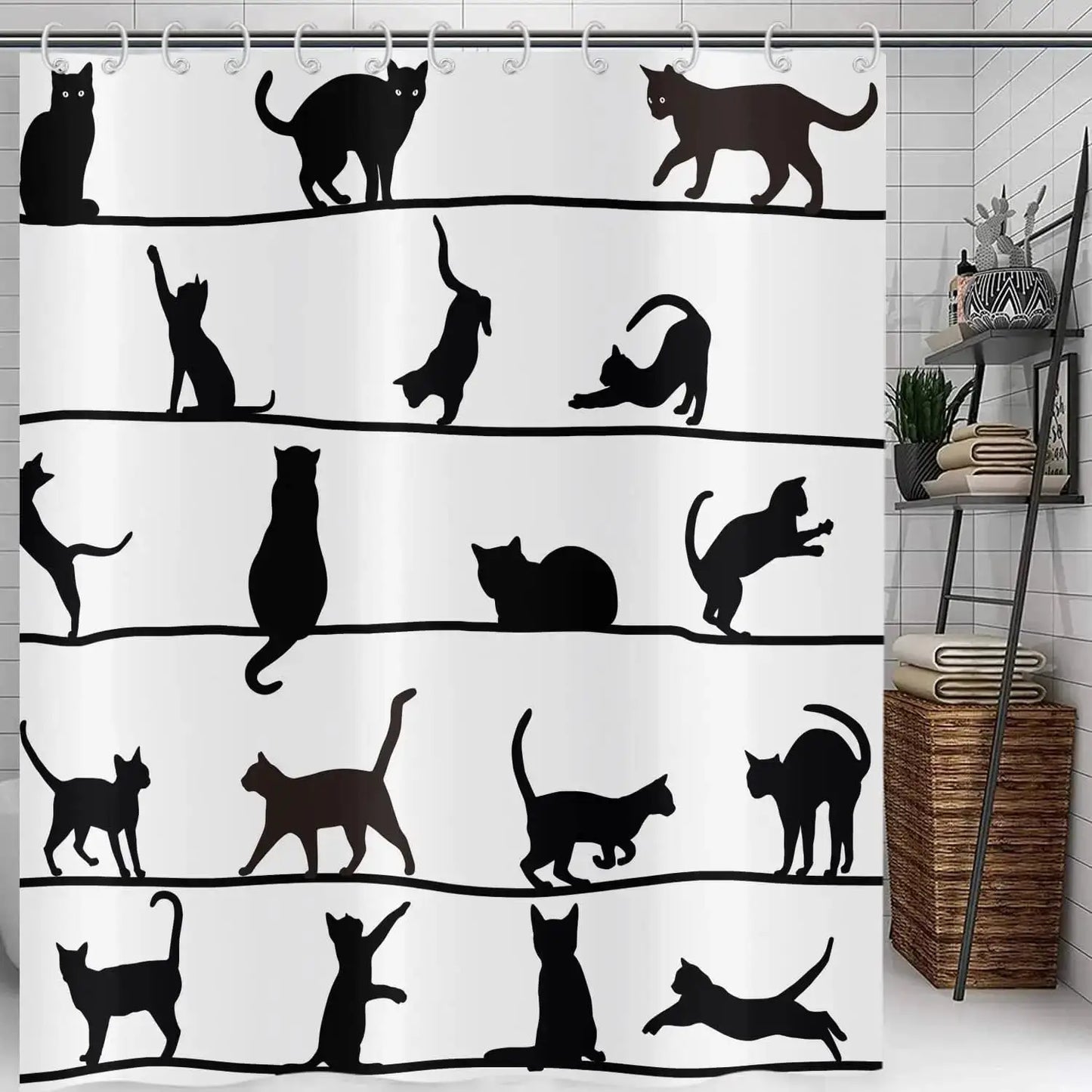 Cute Cat Blue Children Shower Curtain Waterproof Washable Polyester Material Bathroom Decorative Curtain with Hook from PriceLows™