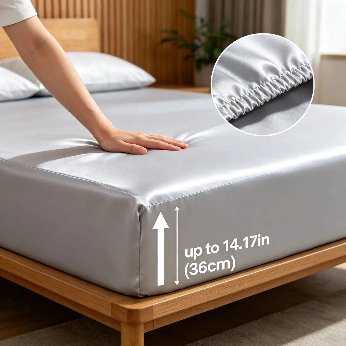Bed Sheet Set | Pure Bamboo Fiber | Cooling Satin | Silver Grey