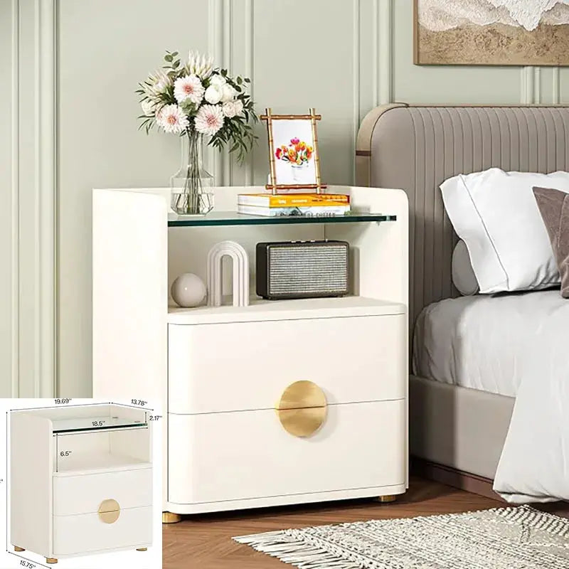 Nightstand with 2 Drawers, Modern Nightstand with Open Storage Shelf, White Bed Side Table for Bedroom, Living Room from PriceLows™