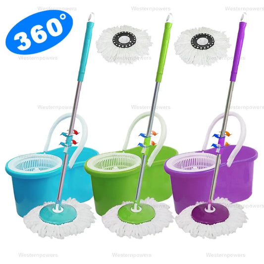 360° Rotating Head Easy Spin Dry Floor Mop Bucket + 2x Head Microfiber Spinning from PriceLows™