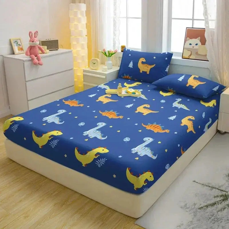 1 Cartoon Fun Animal Printed Matte Fitted Sheet, Bedroom Printed Bed Cover, Bedding (Excluding Pillowcases) from PriceLows™