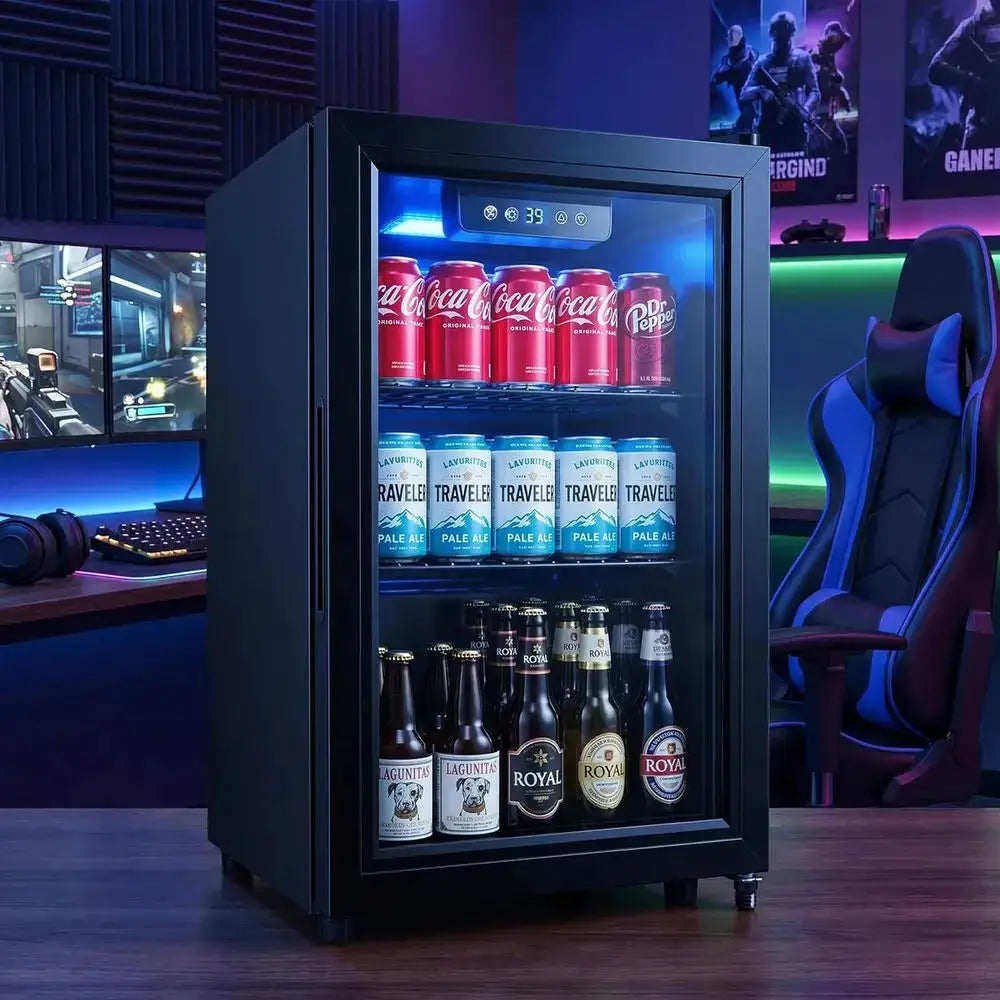 Compact 68-Can Beverage Refrigerator with Glass Door, Digital Control, Adjustable Shelves for Home or Dorm Use from PriceLows™