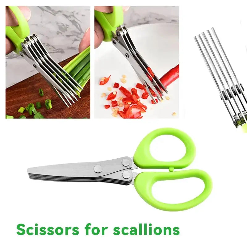 Multifunctional Scissors Stainless Steel 5 Layer Kitchen Scissors Scallion Cutter Pepper Herb Laver Spices Onion Cooking Tool from PriceLows™