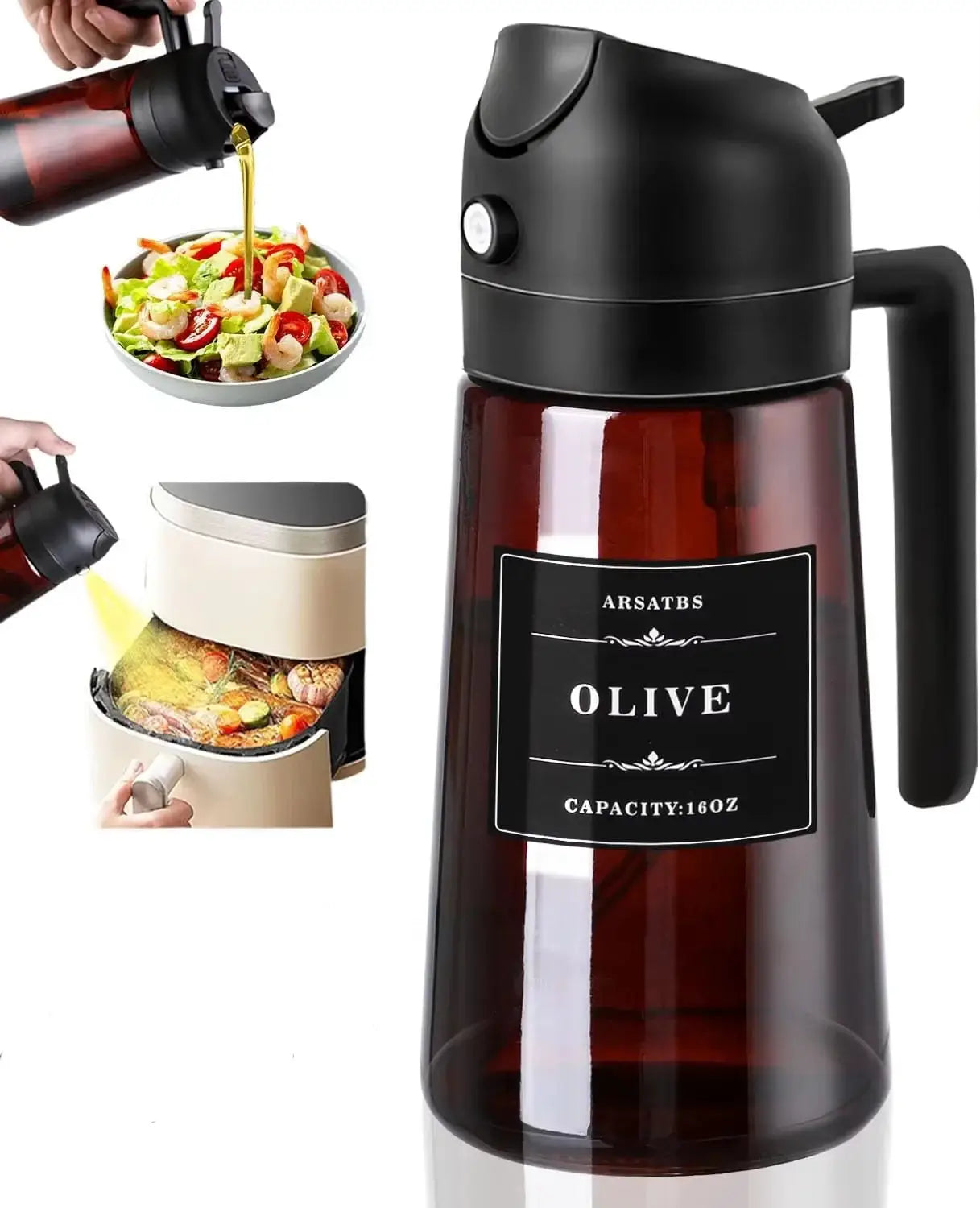 Oil Dispenser | 2-in-1 Sprayer | Glass, Leakproof | 16oz