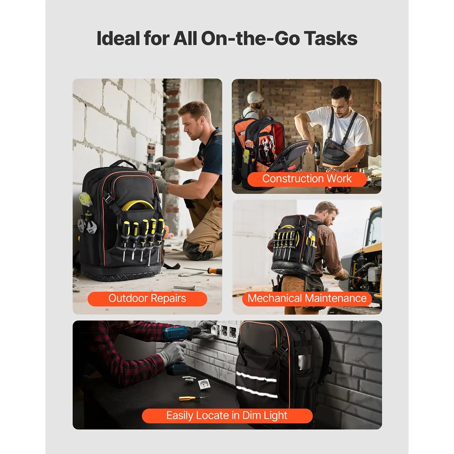 SucceBuy 65 Pockets Tool Backpack with Tools & Molded Base Electrician Repairman HVAC Techs Tools Storage Organizer Work Bags from PriceLows™