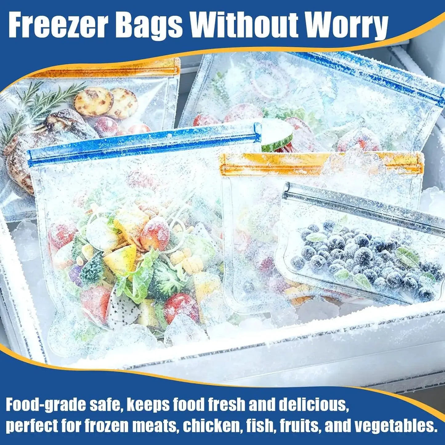Reusable Silicone Freezer Bags | Leakproof | Dishwasher Safe | 12 Pack