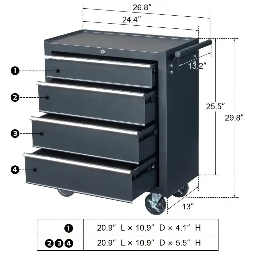 Black 4 Drawers Rolling Garage Workshop Tool Organizer Tool Chest Tool Cabinet from PriceLows™