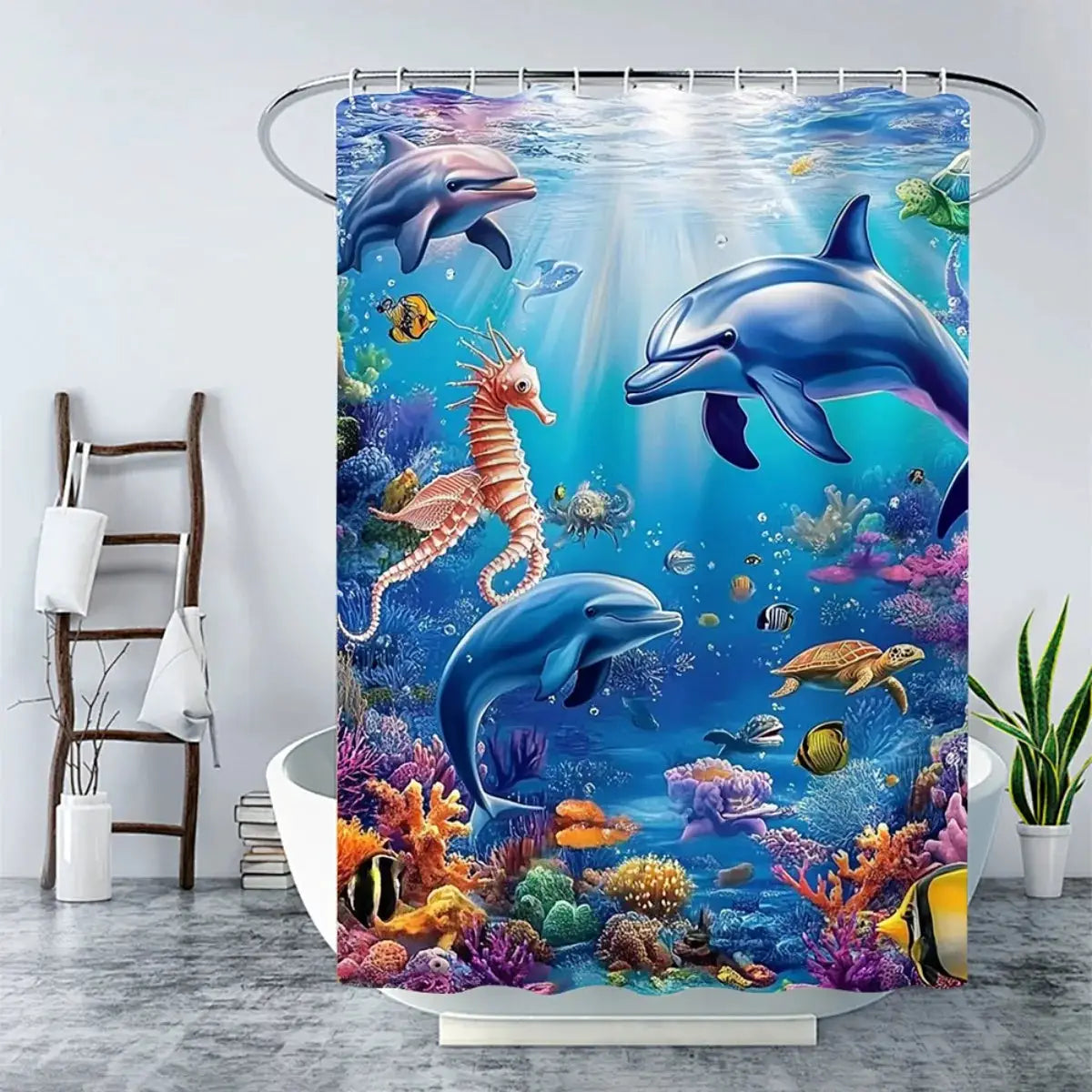 O1Pc cean Themed Shower Curtain Set 1 3 4pcs 2D Flat Non Slip Bath Mat Underwater Dolphins Coral Reef Home Decor Gift 180x180 cm from PriceLows™