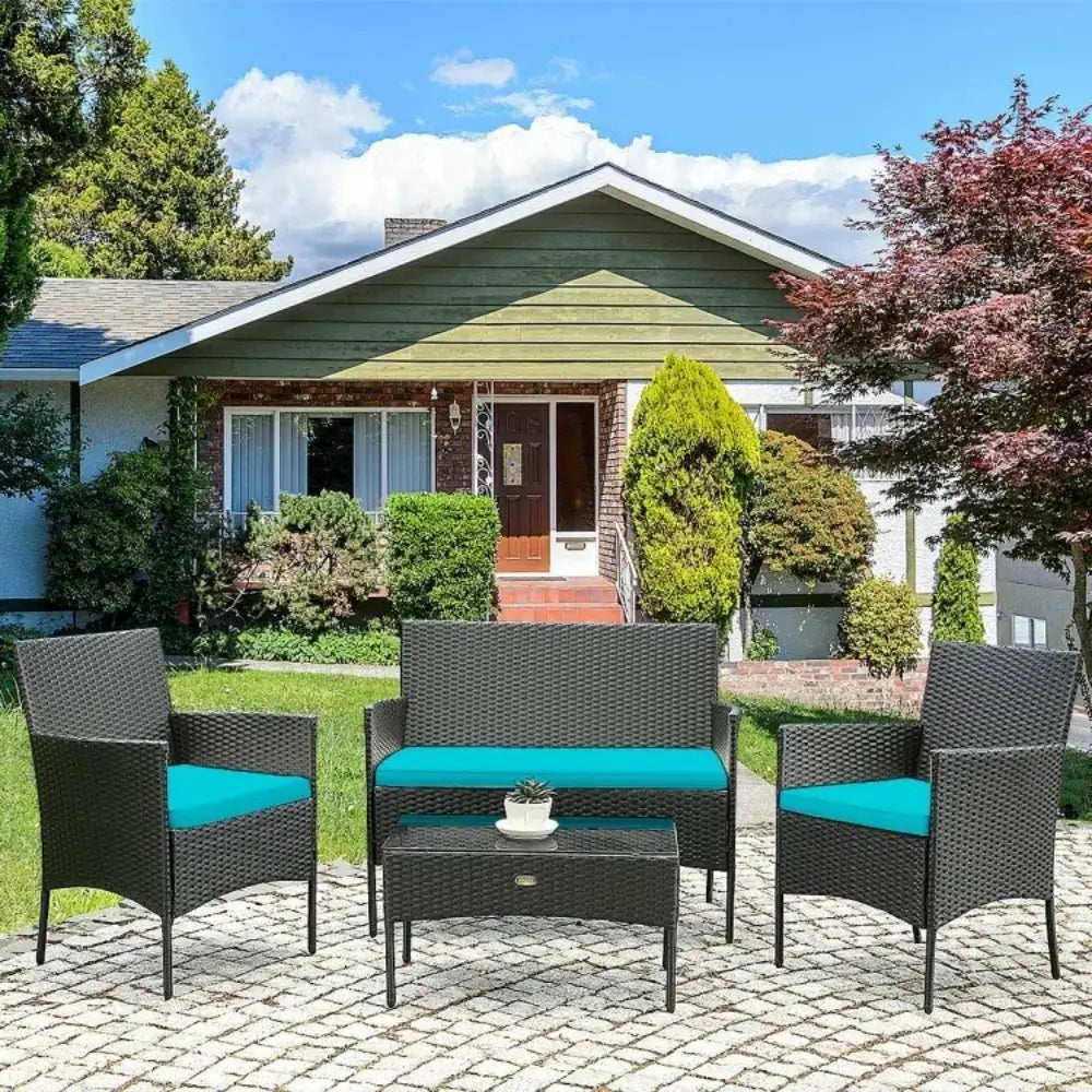 4 Pcs Patio Rattan Cushioned Sofa Furniture Set With Tempered Glass Coffee Tabl from PriceLows™